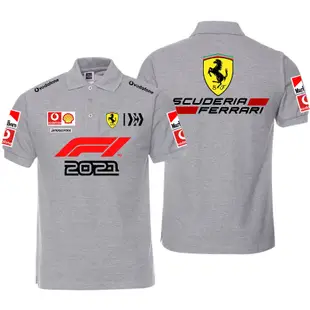 FERRARI 2022新款f1賽車服+法拉利車隊f1賽車服+夏季中性短袖polo衫