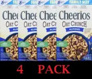 4x CHEERIOS FAMILY SIZE OAT CRUNCH ALMOND Whole Grain Oats Cereal 24 oz - 4 PACK