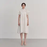在飛比找momo購物網優惠-【The Madre】小立領荷葉抽皺圓弧洋裝