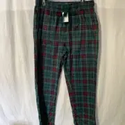 Cuddl Duds Men's Microfleece Sleep Pants Green/Red Plaid Large