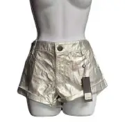 One Teaspoon Revenge Metallic Leather Bandit Short In Silver Size 28
