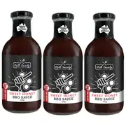 3x Grill Society BBQ Sweet Honey Sauce Gluten Free Condiment Meat Glaze 550g