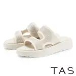 【TAS】閃耀燙鑽絨布厚底拖鞋(米色)