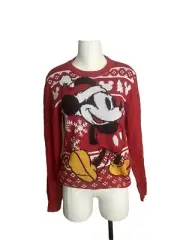 NWT Disney Mickey Mouse Knit Sweater Youth XL (18/20) Pullover Red Christmas