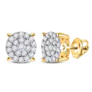 14kt Yellow Gold Womens Round Diamond Fashion Cluster Earrings 1.00 Cttw