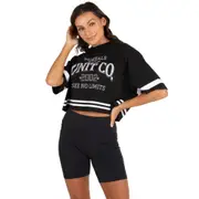 Unit - Womens Varsity Oversized Cropped Tee (Black)