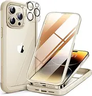[Miracase] Glass Series Designed for iPhone 14 Pro Max Case 6.7 Inch, [2022 Upgrade] Full-Body Bumper Case with Built-in 9H Tempered Glass Screen Protector, Bean Yellow