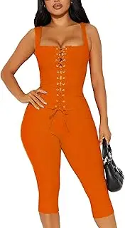 [Qusuny] Two Piece Sets for Women Summer Workout Set Sleeveless Sexy Tie Down Tank Top Bodycon Capri Pants Sets Club Outfits