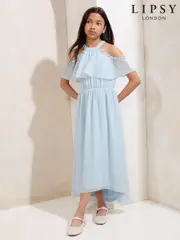 Lipsy Blue Cold Shoulder Embellished Occasion Dress (7-16yrs) (F38935) | $102 - $120