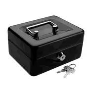 Mini Money Safe Storage Case Black Sturdy Metal With Coin Tray Cash Carry Box
