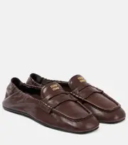 [Miu Miu] Miu Miu Logo leather penny loafers AU 7 brown