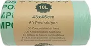 Compostable Bin Bags -10L. 50 Pcs/Roll, Biodegradable Kitchen & Office Trash Liners, Leakproof & Odor Control, 100% Compost Bin, BPI - ASTM 06400 European ok. Certified.