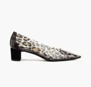 NIB BY FAR Andrea Leopard Print Clear PVC Black Suede Block Heel Pumps Sz 35