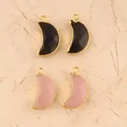 Crescent Shape Black Onyx Pink Chalcedony Gold Plated DIY Connectors 4 Pcs Lot