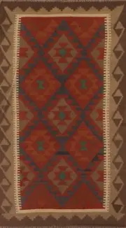 Tribal Oriental Reversible Kilim Brown Rug 4x7 Wool Flatweave Carpet