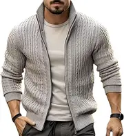 [Qolkmuiy-GJ] Men's Full Zip Fleece Lined Knitted Sweater Stand Collar Casual Knitted Sweaters Winter Slim Fit Cardigan Outwear