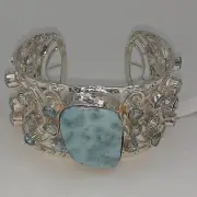 Larimar And Blue Topaz Cuff Bracelet Sterling Silver 7.50 In 44.00 ctw 64 Grams