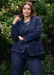 [Virtuelle] Taking Shape Organic Cotton Denim Blazer Size 10 in Indigo - Plus Size Women's Clothing Indigo