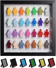 Black Wooden Minifigure Display Case - Memorabilia Display Case for Figures - 11 x 11 Inches Shadow Box Frame - for Wall and Table Top - with Dust Protection - Holds Up to 28 Figurines