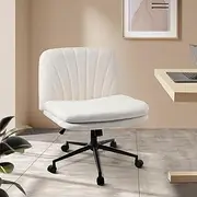 OIkiture Mid Back Office Chair with Padded Seat Criss Cross Chair Beige