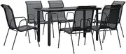 vidaXL 7-Piece Outdoor Garden Dining Set - Black and Anthracite - Weather-Resistant Steel and Textilene Construction with Tempered Glass Tabletop
