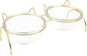 Ipetboom Tilted Cat Dog Feeders Raised Pet Food Bowls Glass Double Bowl Rack Cat Bowl Dog Glass Bowl Pet Neck Guard Bowl