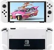 Switch OLED Protective Case, Slim and Comfortable Switch OLED Hard Case with Joy Con Covers - White