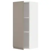 METOD wall cabinet with shelves, white/Upplöv matt dark beige, 40x37x100 cm