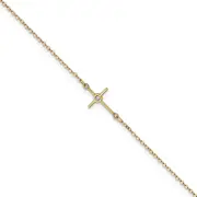 14K Yellow Gold Polished Cz Cross Anklet