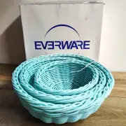 Everware Wicker Basket Plastic Bowls Storage Bright Teal Baby Blue 3 NEW Bowls