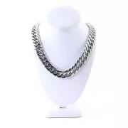 MIAMI CUBAN LINK CHAIN SOLID STAINLESS STEEL SILVER FINISH THICK HEAVY 18MM