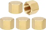 uxcell 5Pcs Brass Compression Cap Fitting Stop Valve Cap 1/4" NPT Hex Thread Pipe Fitting Flare Cap Tubing Ends Sealing Cap for Air Conditioner, Water, Air, Gas Line (Gold Tone)