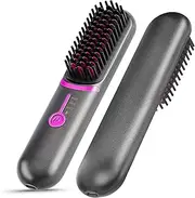 Cordless Hair Straightener Brush,JACMUCIE Mini Ionic Hot Straightening Comb for Travel with USB Rechargeable, Lightweight on-The-go,Wireless and Fast Charger.