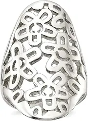 [JewelryWeb] 925 Sterling Silver Solid Polished Flower Cut Out Full Finger Ring Band Style-Ring for Women