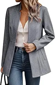 [Maeau] Women's Tweed Suit Jacket Autumn Stand-Up Collar Cardigan Front Open Blazer Cardigan Work Slim Fit Autumn Coat Business Office Outdoor Jacket Coat S-XL