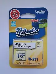 .. Brand New..Brother M231 P-touch Label Tape 1/2" Black on White 31 Count
