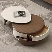 EKDJSN Nesting Table, Coffee Table Set of 2 with 360° Rotating Design, with Hidden Storage Space, Center Table with Floor-Standing and Concave Edge Design, for Living Room(Brown)