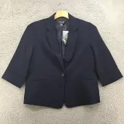 Black Label By Evan Picone Blazer Suit Womens 14 Blue Notch Lapel One Button NEW