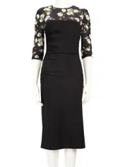 Floral Print Mesh Panel Midi Dress