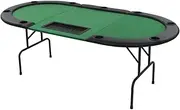 vidaXL Folding Poker Table - Green Oval Game Table - Suitable for 9 Players - Polyester Upholstery & Artificial Leather Armrests - MDF and Steel