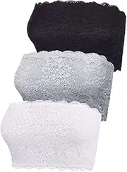 [FULIER] Women's Bandeau Bra Floral Lace Tube Top Non-Padded Strapless Bras Seamless Stretchy Chest Wrap for Daily Favor