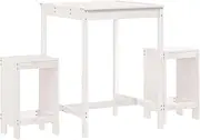 vidaXL 3-Piece Bar Set for Garden/Patio in White Solid Pine Wood with Two Stools and Table