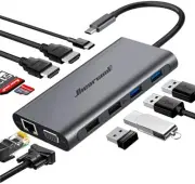 Hiearcool USB C Hub,USB-C Laptop Docking Station,11 in 1 Triple Display Type C A