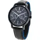 【MINI Swiss Watches 】石英錶 43.5mm 黑底二眼錶面 黑色藍邊皮錶帶-黑色