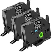 NineLeaf 3 Pack Compatible for Brother TZe-335 TZe335 TZ-335 TZ335 Label Tape 12mm 1/2'' 0.47'' White on Black Standard Laminated Labeling Work with PT-D210 PTD400AD PTH110 PT-D600 Label Maker