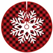 Black Red Gingham Christmas Fabric Tree Skirt - White Snowflake