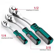 72 Teeth Drive Swivel Ratchet Wrench 1/4" 3/8" 1/2" Steel Ratchet Wrench Socket