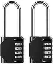 NUZAMAS Pack of 2 Heavy Duty Extra Long Shackles Combiniation Padlock - 4 Digits Padlock - Zinc Alloy for Corrosion Resistance - Weatherproof Keyless-Lock for Home, School & Garage Locker-Black