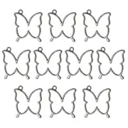 10Pcs Butterfly Shaped Alloy Open Back Bezel Pendants Resin Frame, Black
