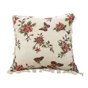 SOGA 45CM Creamy White Vintage Butterfly Throw Pillow with Tassels